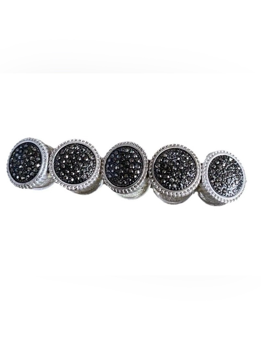 Druzy Bracelet Stretch Black Silver Tone Circular Glam